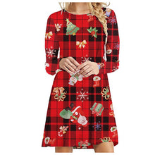 Load image into Gallery viewer, Christmas Style Women's dress Casual O-collar Snowman Gift Box Checker Printed Sundress Ladies Long Sleeve Shirt dresses Robe