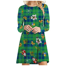 Load image into Gallery viewer, Christmas Style Women's dress Casual O-collar Snowman Gift Box Checker Printed Sundress Ladies Long Sleeve Shirt dresses Robe