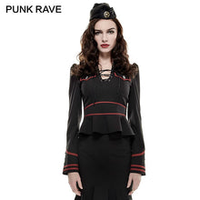 Load image into Gallery viewer, PUNK RAVE Stand Collar Military Uniform Spring Gothic Women Shirts Jacket Halloween Christmas Club Party Lotus Leaf Hem Blouses