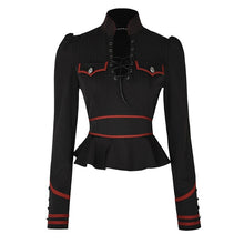 Load image into Gallery viewer, PUNK RAVE Stand Collar Military Uniform Spring Gothic Women Shirts Jacket Halloween Christmas Club Party Lotus Leaf Hem Blouses