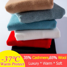 Load image into Gallery viewer, Real 35 Goat Cashmere Sweater Women 2019 Fashion Loose Pullover Bottoming Shirt Mock Neck Knitted Christmas Sweaters Knitwear