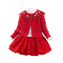 Load image into Gallery viewer, Children's Sets Christmas Autumn Winter Girls Sweater Coat Cotton Shirt Lace Dress Long Sleeve Hand Beading Princess clothes