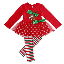 Load image into Gallery viewer, TANGGETU ship kids girls clothes sets autumn Baby Girls Outfit Fawn Print T-shirt Top+Dot Leggings Pants Christmas Set S40