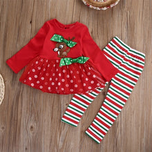 Load image into Gallery viewer, TANGGETU ship kids girls clothes sets autumn Baby Girls Outfit Fawn Print T-shirt Top+Dot Leggings Pants Christmas Set S40