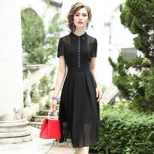 Load image into Gallery viewer, Runway 2019 new summer office lady Chiffon Short sleeve Beaded dress A Line Casual shirt party Women Vintage Christmas dresses