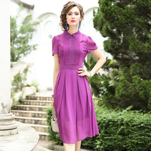 Load image into Gallery viewer, Runway 2019 new summer office lady Chiffon Short sleeve Beaded dress A Line Casual shirt party Women Vintage Christmas dresses