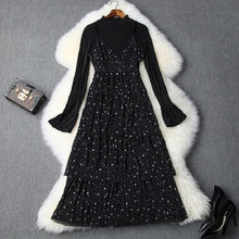 Load image into Gallery viewer, Long sleeves Bottoming shirt Suspender dress Runway 2019 new Autumn clothing set Women Christmas Party Dress Casual long dresses