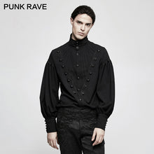 Load image into Gallery viewer, PUNK RAVE Gothic Men Gorgeous Folding Long Lantern Sleeve Blouse Men Steampunk Vintage Dress Shirt Stripes Christmas Party Shirt
