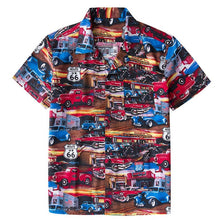 Load image into Gallery viewer, Route 66 Rockabilly Men Shirt Printed Short Sleeve Hawaiian Shirts Cotton Loose Fit Patch Pocket Punk Vintage American Clothing