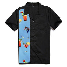 Load image into Gallery viewer, Vintage Rockabilly Men Shirts Cocktail Print Cotton Shirt Short Sleeve Punk Style Black Hawaiian Shirt Party Beach Wear Clothing
