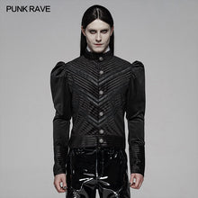 Load image into Gallery viewer, PUNK RAVE Men Steampunk Retro Stripe Velvet Blouse Stitching Bubble Sleeve Evening Party Shirt Halloween Christmas Dress Shirt