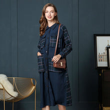 Load image into Gallery viewer, Will Code Suit-dress 2019 Early Autumn Fat Mm Thin Long Fund Lattice Leisure Time Cotton Lapel Shirt Skirt