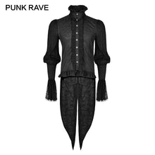 Load image into Gallery viewer, PUNK RAVE Gothic Dovetail Black Shirt Lace Puff Sleeves Brocade Swallow-tailed Men Shirts Halloween Party Christmas Clothing