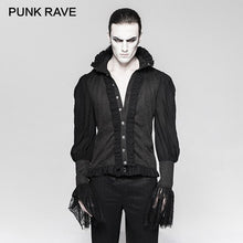 Load image into Gallery viewer, PUNK RAVE Gothic Dovetail Black Shirt Lace Puff Sleeves Brocade Swallow-tailed Men Shirts Halloween Party Christmas Clothing