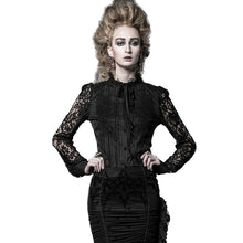 Load image into Gallery viewer, Christmas Poplour Dark Gothic Stand Neck Lace Shirts Print Perspective Lace High-Necked Long-Sleeved Straps Breasted Shirts
