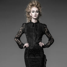 Load image into Gallery viewer, Christmas Poplour Dark Gothic Stand Neck Lace Shirts Print Perspective Lace High-Necked Long-Sleeved Straps Breasted Shirts