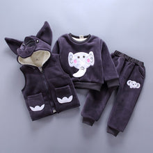 Load image into Gallery viewer, Winter Children Clothing Set Christmas Cartoon Kids Long Sleeve Fleece shirt +vest + Full Pants 3PCS Baby Clothing Elephant Suit